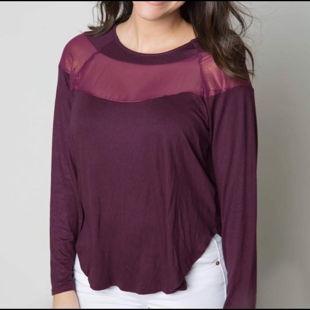 Long Sleeve lightweight tee w/shimmery top section